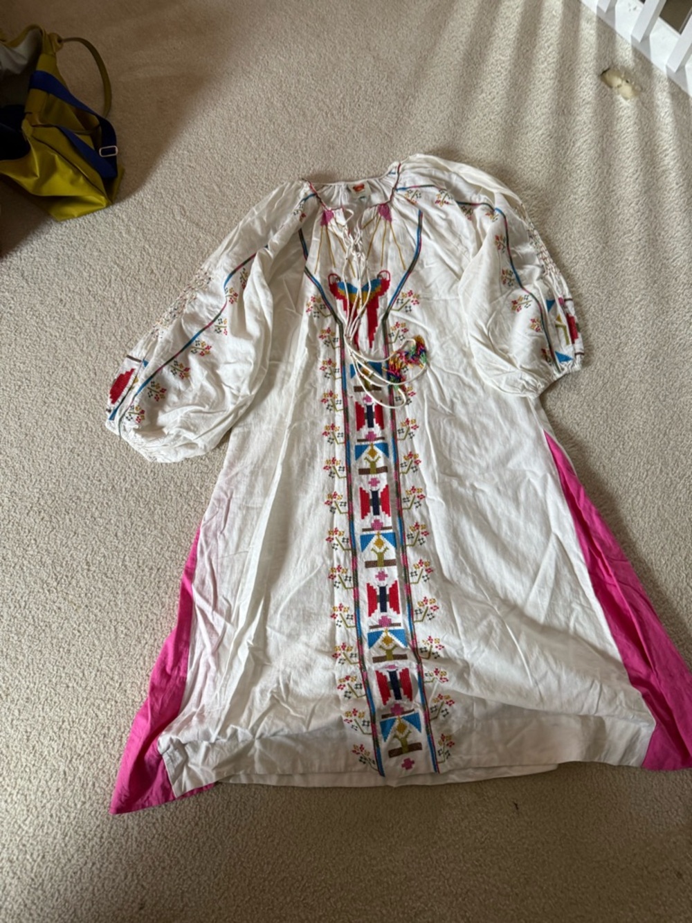 FARM Rio White Midi Dress with Pink, Blue and Yellow Embroidery - Picture 2 of 6